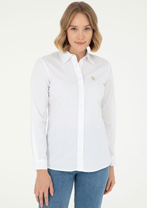 US POLO ASSN Beyaz Kadın Uzun Kol Gömlek