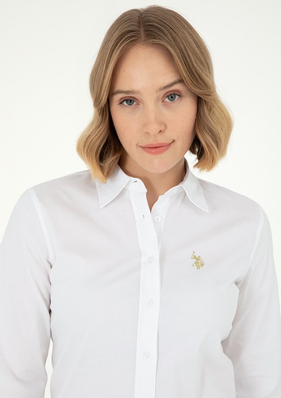 US POLO ASSN Beyaz Kadın Uzun Kol Gömlek