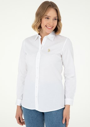 US POLO ASSN Beyaz Kadın Uzun Kol Gömlek