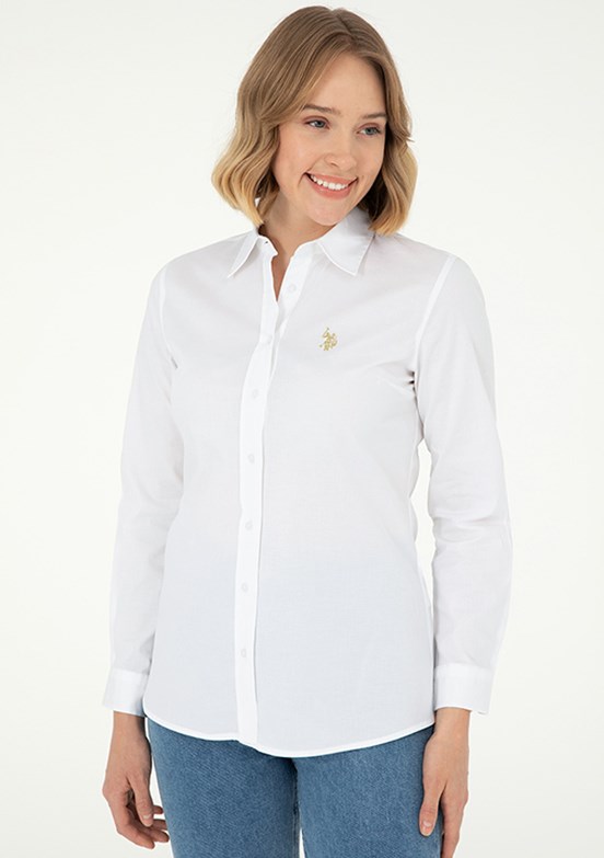 US POLO ASSN Beyaz Kadın Uzun Kol Gömlek