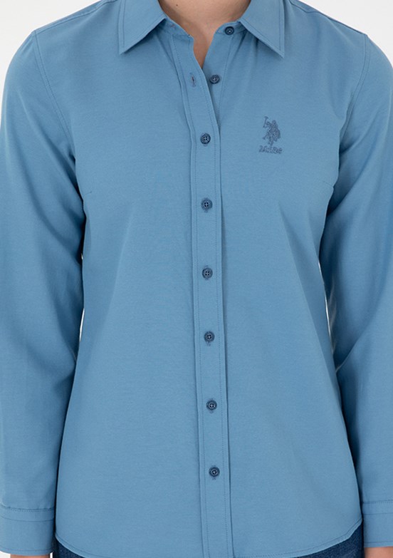 US POLO ASSN Mavi Kadın Uzun Kol Gömlek