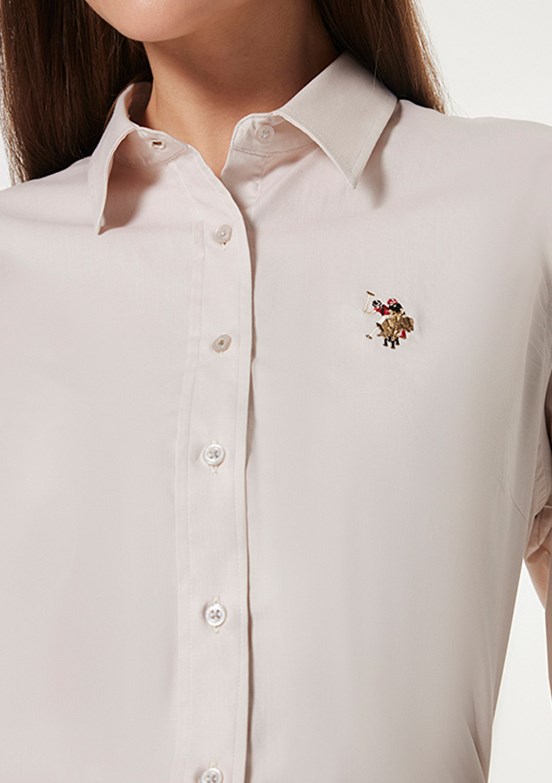 US POLO ASSN Bej Kadın Uzun Kol Gömlek