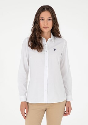 US POLO ASSN Beyaz Kadın Uzun Kol Gömlek