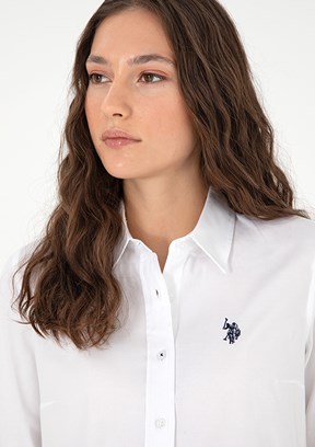US POLO ASSN Beyaz Kadın Uzun Kol Gömlek