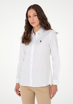 US POLO ASSN Beyaz Kadın Uzun Kol Gömlek