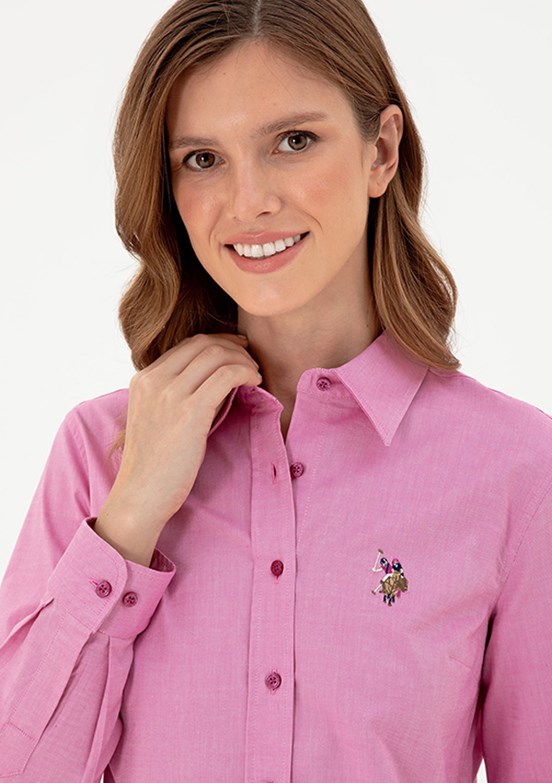 US POLO ASSN Pembe Kadın Uzun Kol Gömlek