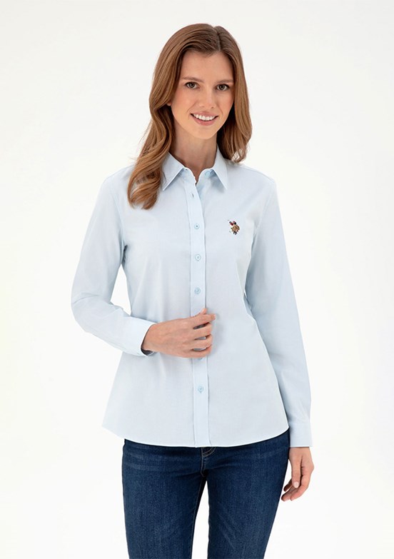 US POLO ASSN Mavi Kadın Uzun Kol Gömlek