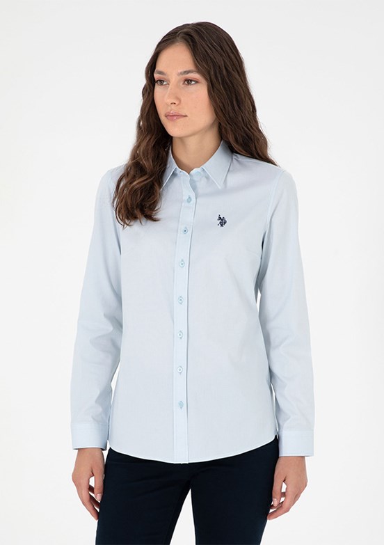 US POLO ASSN Kadın Mavi Uzun Kol Gömlek