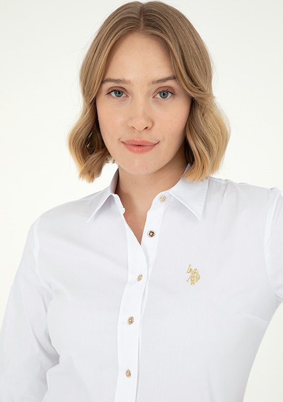 US POLO ASSN Beyaz Kadın Uzun Kol Gömlek