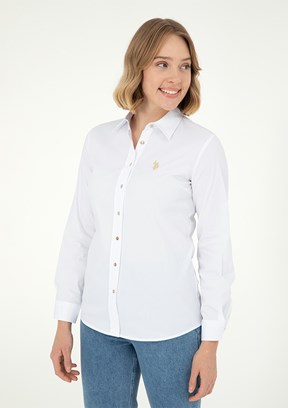 US POLO ASSN Beyaz Kadın Uzun Kol Gömlek