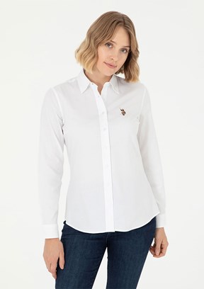 US POLO ASSN Beyaz Kadın Uzun Kol Gömlek