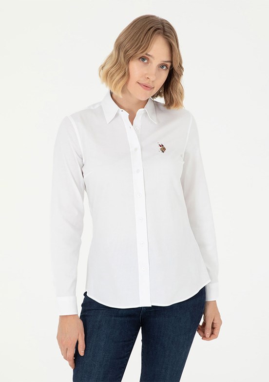 US POLO ASSN Beyaz Kadın Uzun Kol Gömlek