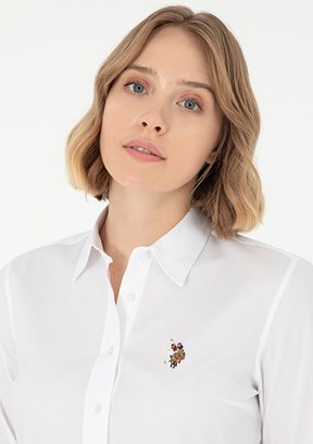 US POLO ASSN Beyaz Kadın Uzun Kol Gömlek