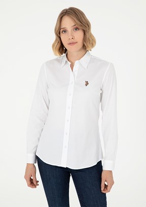 US POLO ASSN Beyaz Kadın Uzun Kol Gömlek