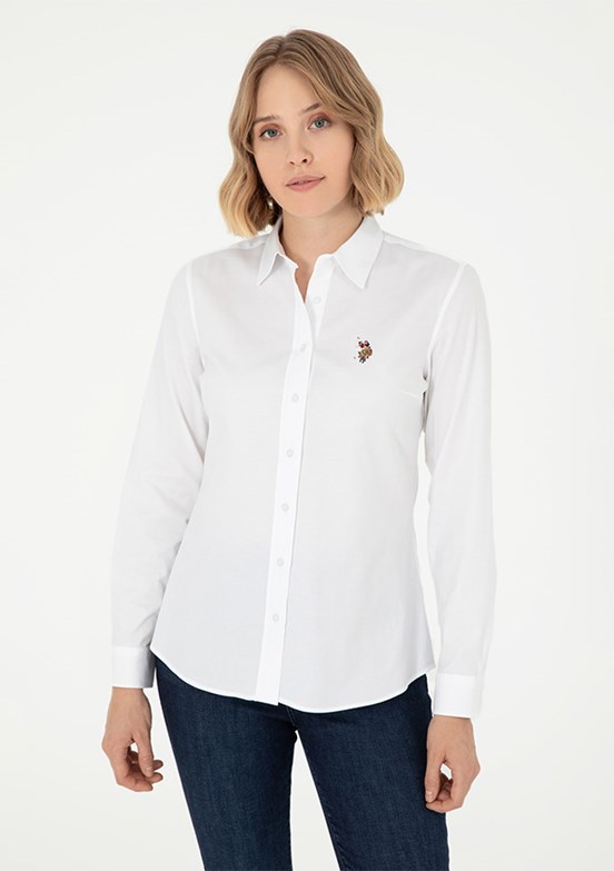 US POLO ASSN Beyaz Kadın Uzun Kol Gömlek