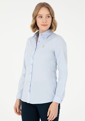 US POLO ASSN Mavi Kadın Uzun Kol Gömlek