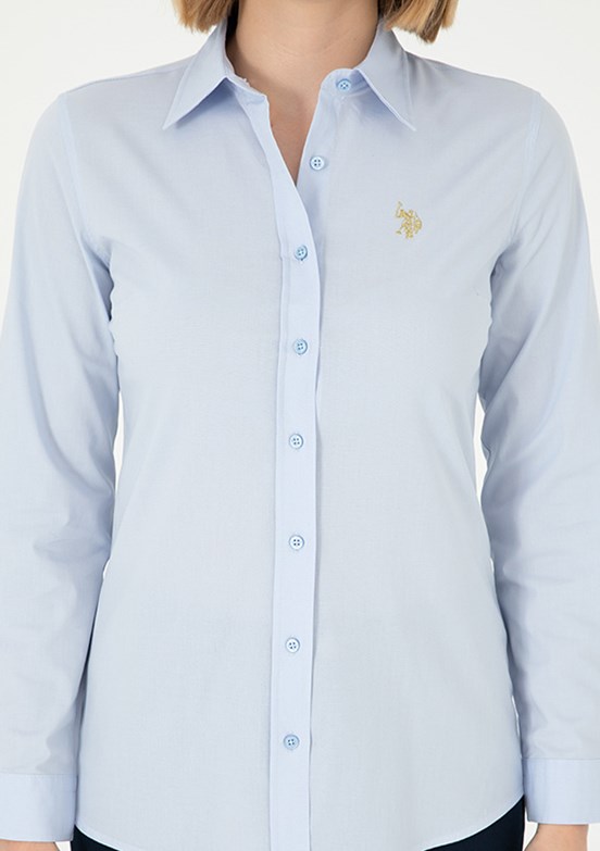 US POLO ASSN Mavi Kadın Uzun Kol Gömlek