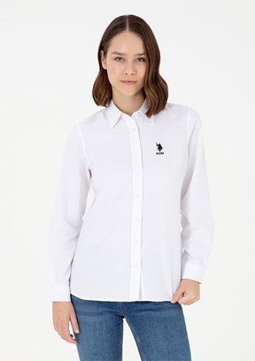 US POLO ASSN Beyaz Kadın Uzun Kol Gömlek
