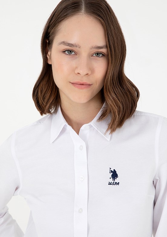 US POLO ASSN Beyaz Kadın Uzun Kol Gömlek