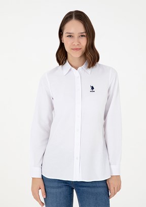 US POLO ASSN Beyaz Kadın Uzun Kol Gömlek