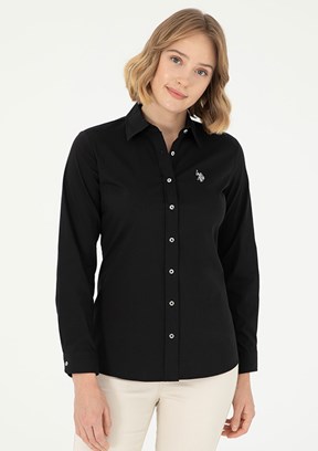US POLO ASSN Siyah Kadın Uzun Kol Gömlek