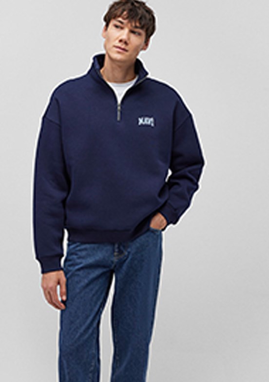 Mavi Lacivert Erkek Fermuarlı Sweatshirt