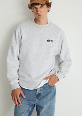 Mavi Gri Erkek Baskılı Sweatshirt