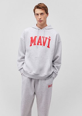 Mavi Gri Erkek Baskılı Sweatshirt