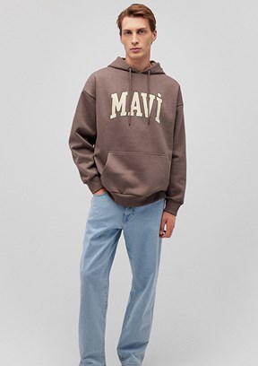 Mavi Kahverengi Erkek Baskılı Sweatshirt