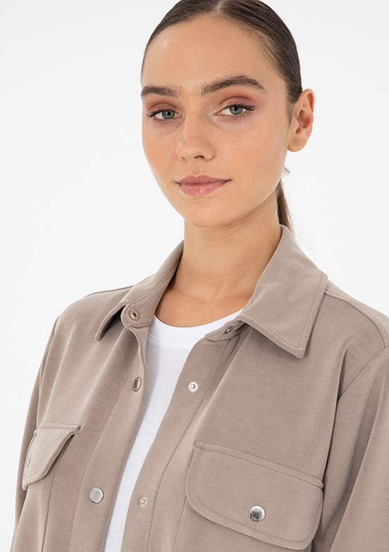 PİERRE CARDİN Bej Kadın Cropped Sweatshirt