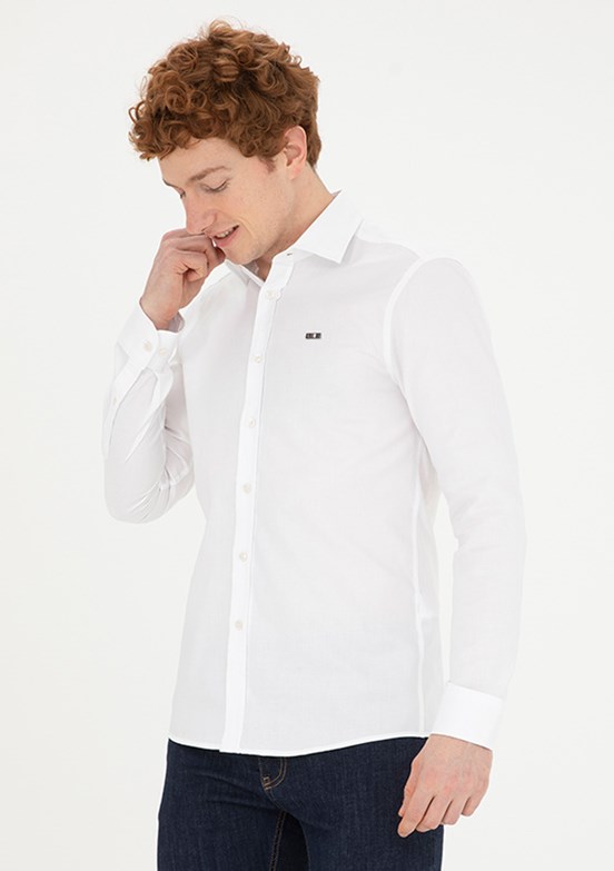 US POLO ASSN Erkek Beyaz Uzun Kol Gömlek