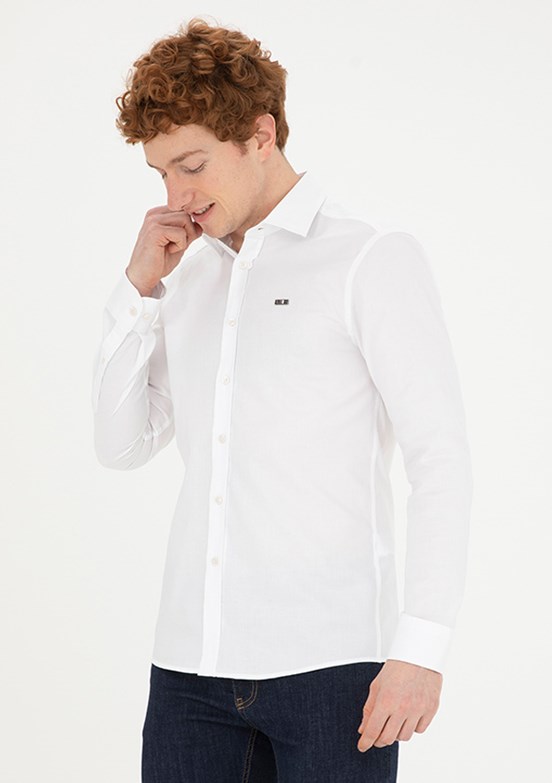 US POLO ASSN Beyaz Erkek Uzun Kol Gömlek
