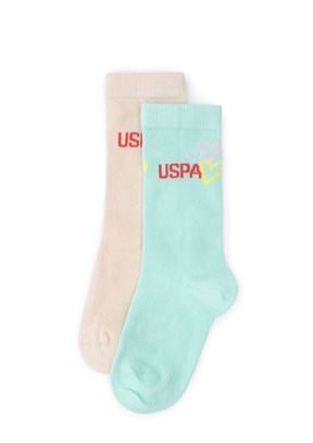 US POLO ASSN Yeşil Kız Çocuk 2'Li Çorap