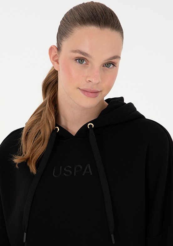 US POLO ASSN Siyah Kadın Cropped Sweatshirt