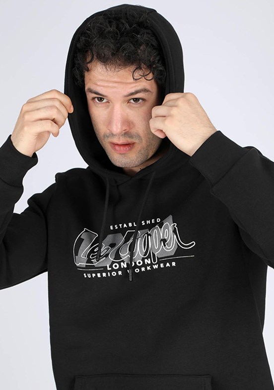 Lee Cooper Siyah Erkek Kapüşonlu Sweatshirt