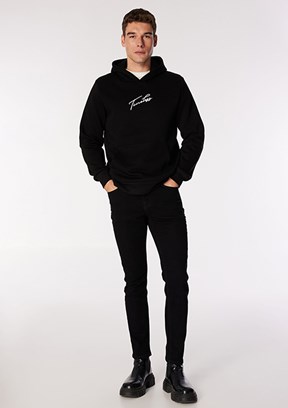 LEE COOPER Siyah Erkek Kapüşonlu Sweatshirt