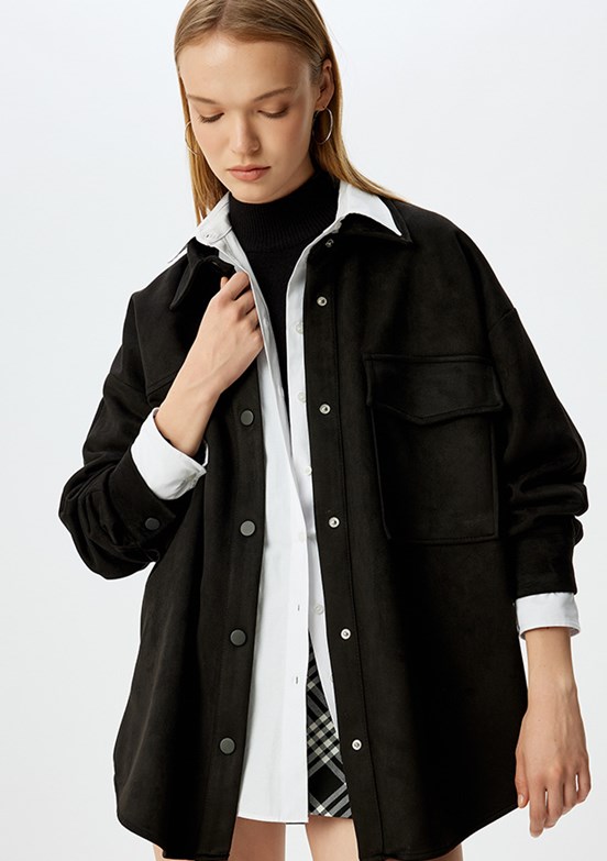 KOTON Siyah Kadın Uzun Kol Gömlek