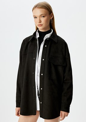 KOTON Siyah Kadın Uzun Kol Gömlek