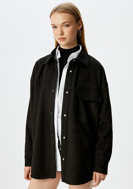 KOTON Siyah Kadın Uzun Kol Gömlek