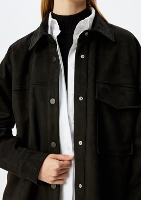 KOTON Siyah Kadın Uzun Kol Gömlek