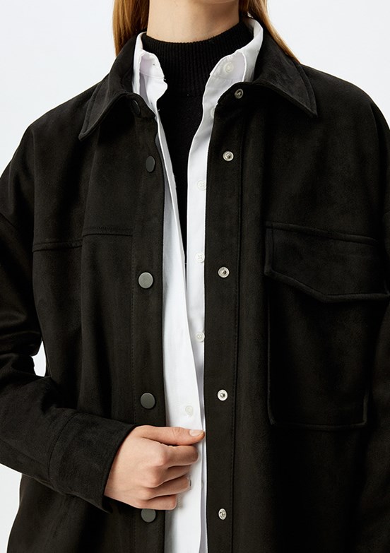 KOTON Siyah Kadın Uzun Kol Gömlek