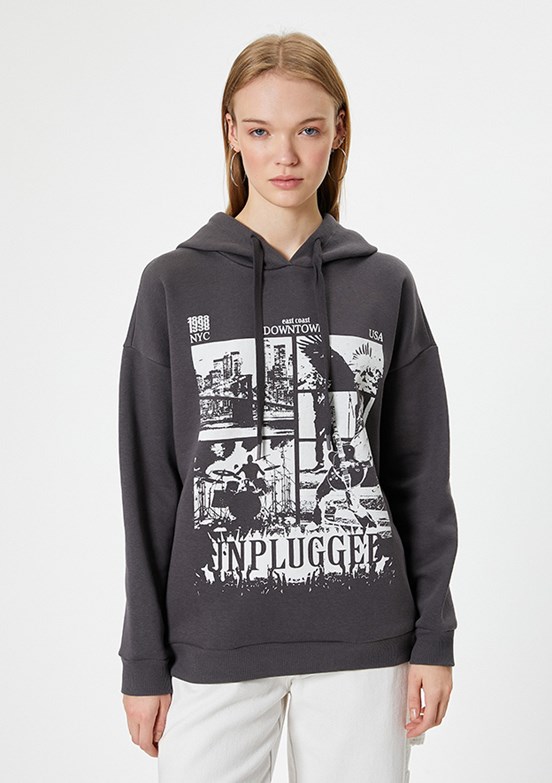 KOTON Antrasit Kadın Baskılı Sweatshirt