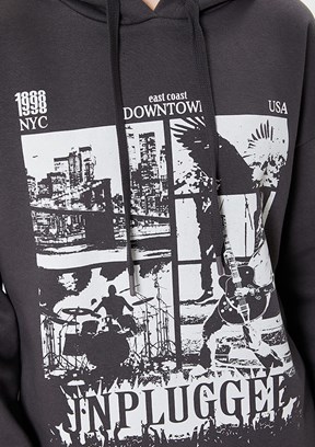 KOTON Antrasit Kadın Baskılı Sweatshirt