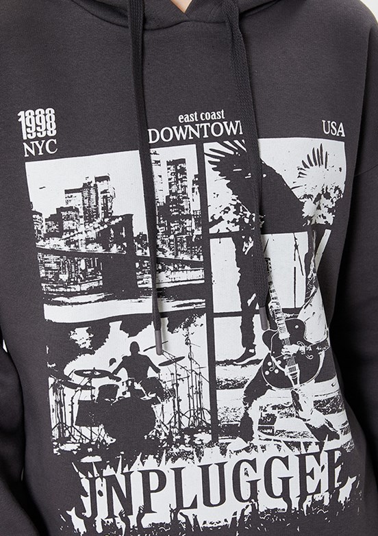 KOTON Antrasit Kadın Baskılı Sweatshirt