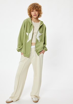 KOTON Yeşil Kadın Fermuarlı Kapüşonlu Sweatshirt