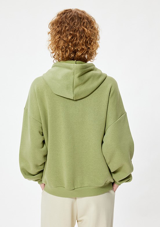 KOTON Yeşil Kadın Fermuarlı Kapüşonlu Sweatshirt