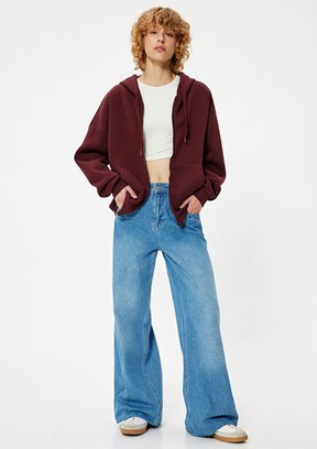 KOTON Bordo Kadın Fermuarlı Sweatshirt