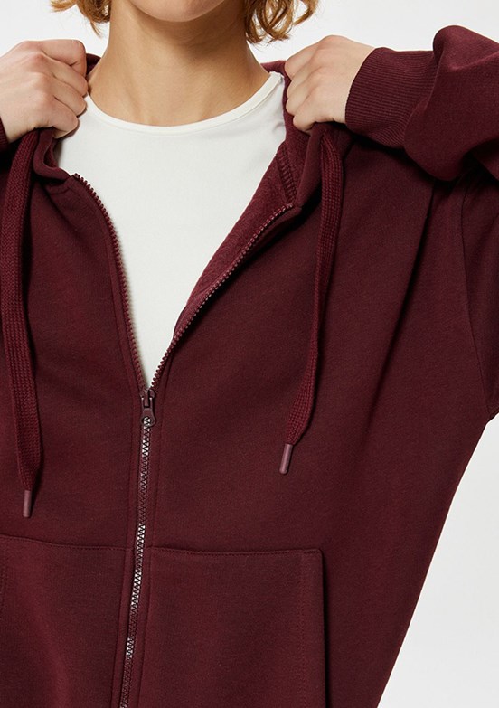 KOTON Bordo Kadın Fermuarlı Sweatshirt