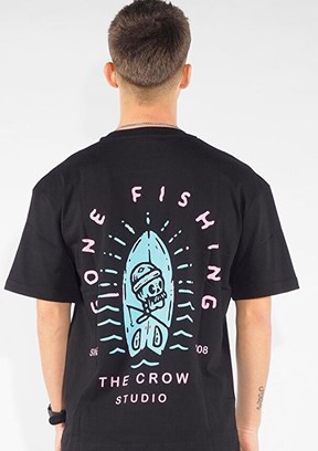 THE CROW Gone Fishing - TC9001 Erkek Siyah Relax T-Shirt