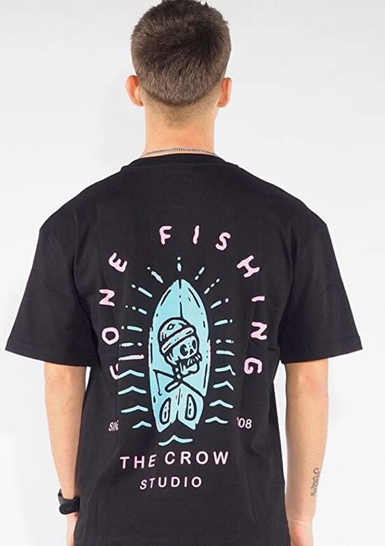 THE CROW Gone Fishing - TC9001 Erkek Siyah Relax T-Shirt